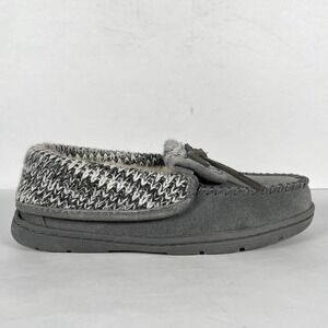 Clarks Slippers Womens Size 6 M Gray Suede Slip On Moccasin Faux Fur Lined Shoes
